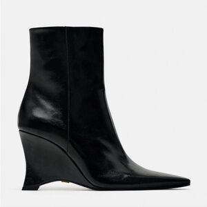 Zara Heeled Leather Ankle Wedge Booties Size 41